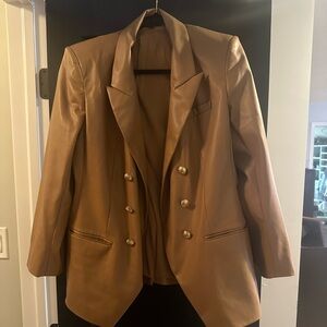 Express faux leather blazer with gold buttons